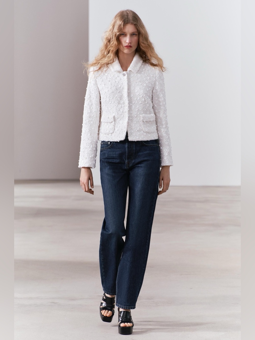 Zara ZW Collection White Sequin Cropped Jacket- Size Medium- NWT